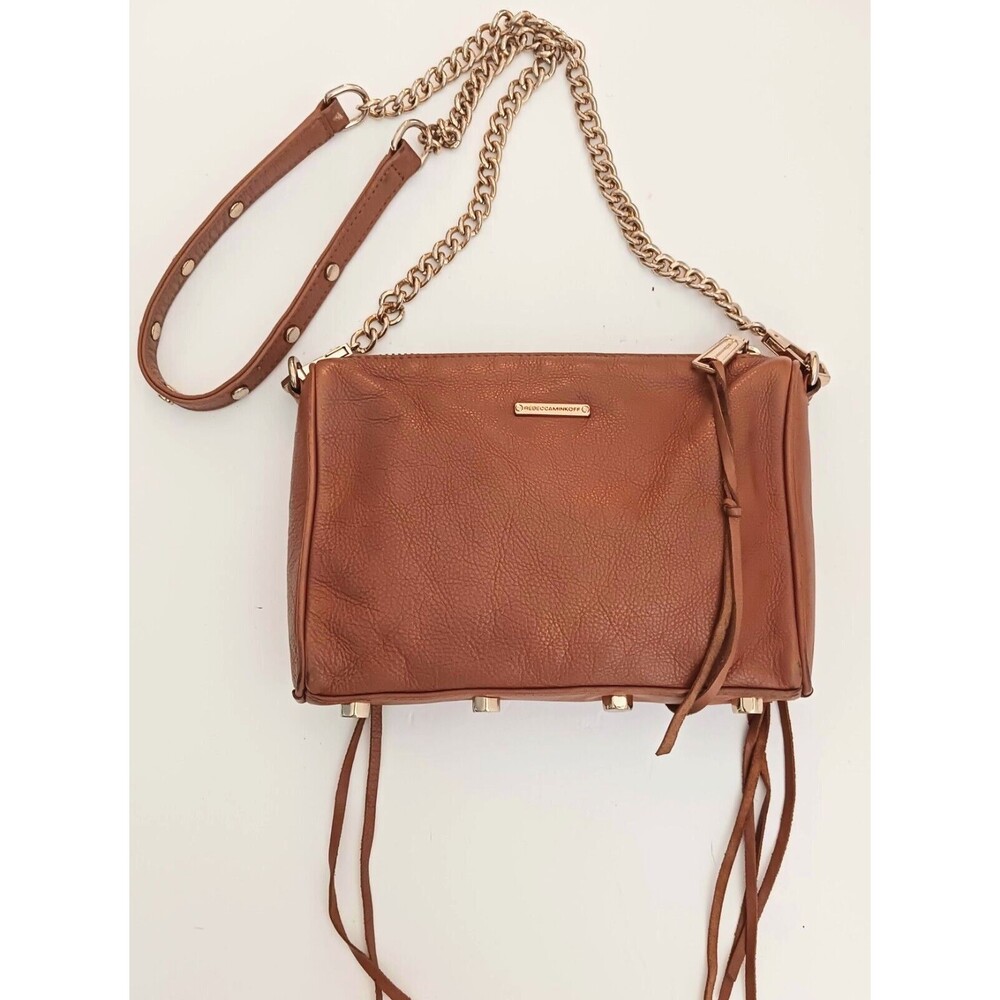 Rebecca Minkoff MAC Saddle Brown Pebbled Leather Chain Crossbody Strap 9X7